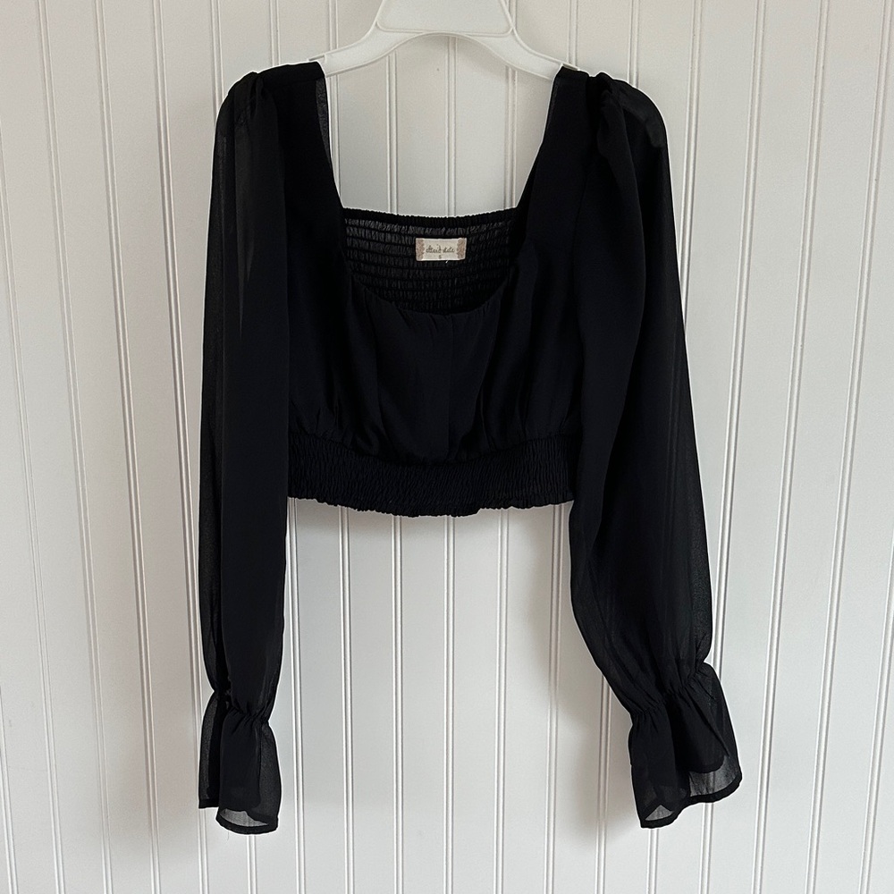 Altar'd State Black Long Sleeve Cropped Blouse